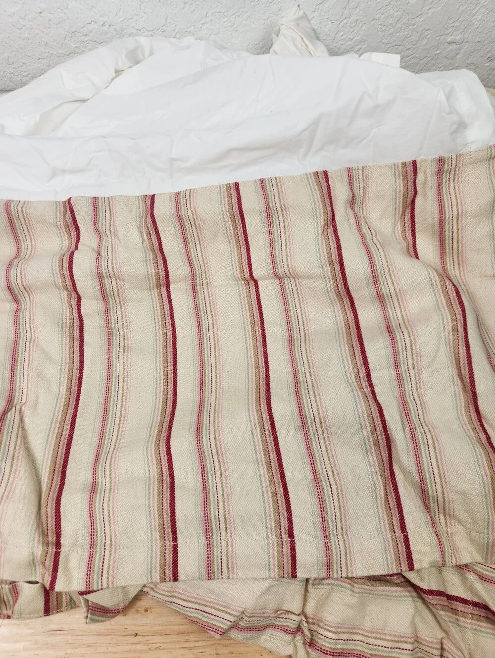 Pottery Barn Queen Bed Skirt Linen Blend Farmhouse Stripe French Country Cottage